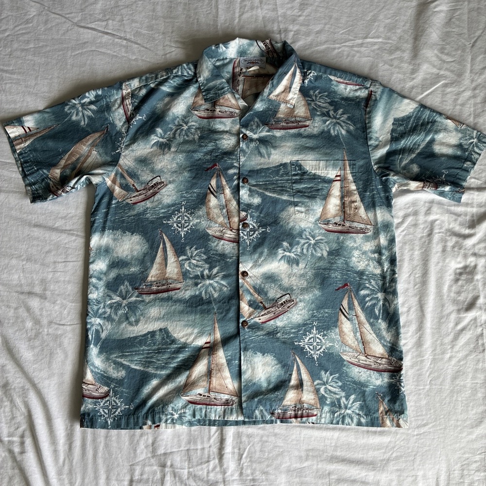 Pacific Legend Short Sleeve Shirt Men's‎ XL Sailboats Made In Hawaii Vintage